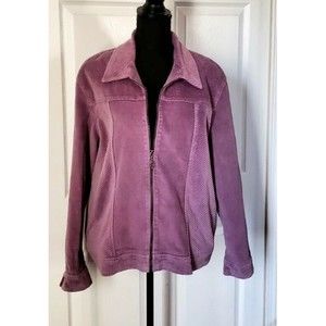 Alfred Dunner Womens Purple Corduroy Coat Long sleeve full zip Jacket Sz 12